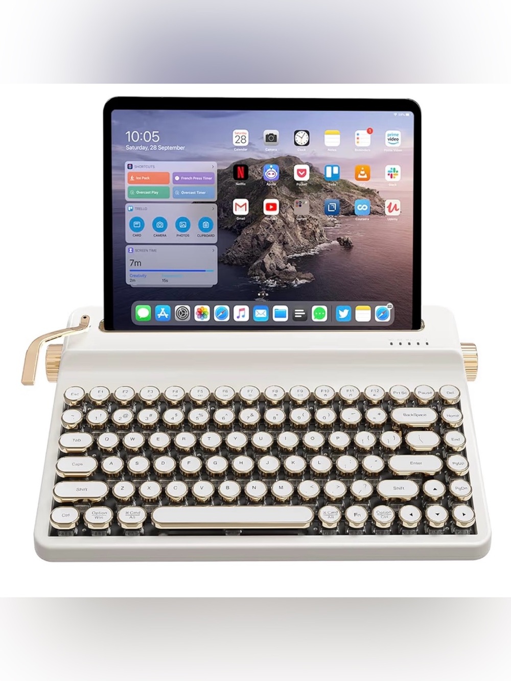YUNZII QL75 Retro Typewriter Hot Swap RGB Keyboard (White, Onyx Switch)